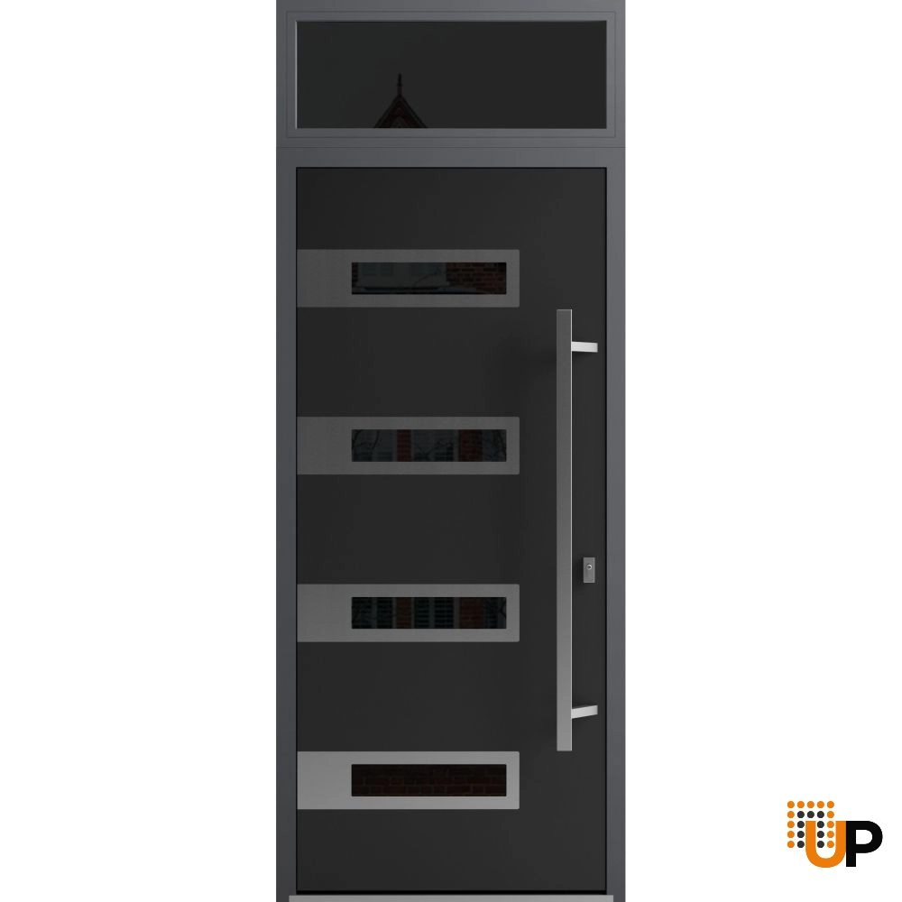 Single swing metal-aluminum modern exterior door with triplex | Ronex 0131 Black | 36 x 96 photo#1
