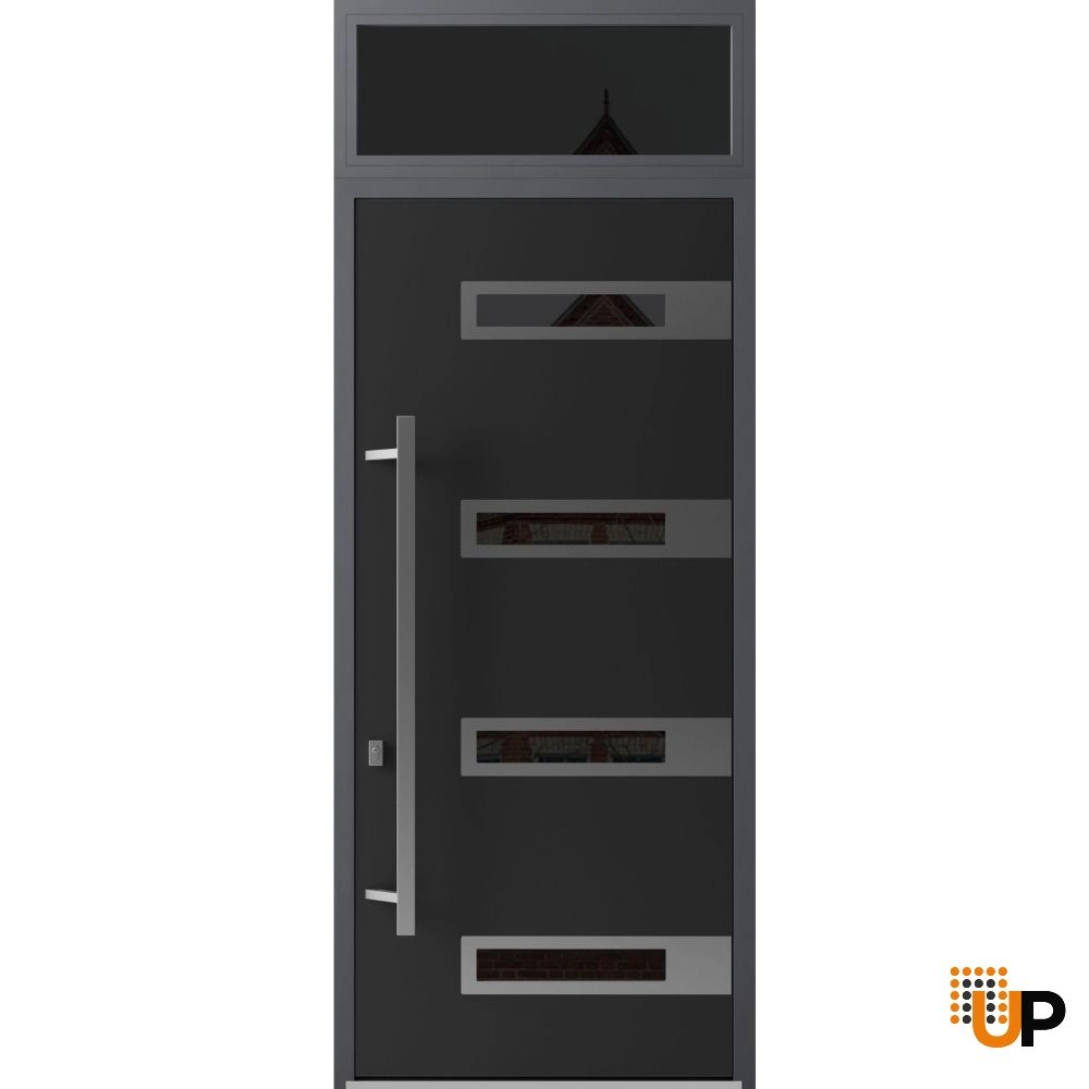 Single swing metal-aluminum modern exterior door with triplex glass | Ronex 0131 Black | 36 x 112 (W36 x H96+16) photo#1