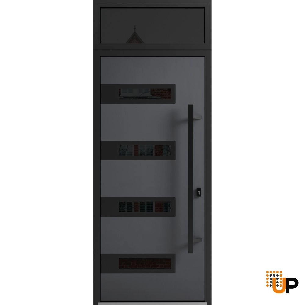 Single swing metal-aluminum modern exterior door with triplex | Ronex 0131 Gray | 36 x 96 photo#1