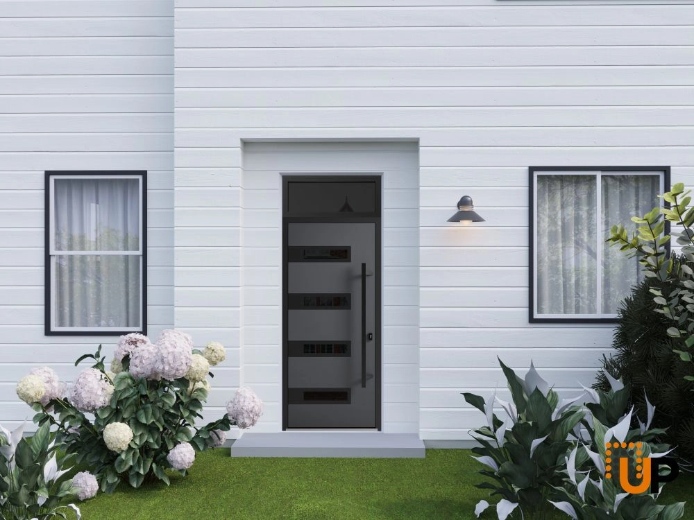 Single swing metal-aluminum modern exterior door with triplex | Ronex 0131 Gray | 36 x 96 photo#3