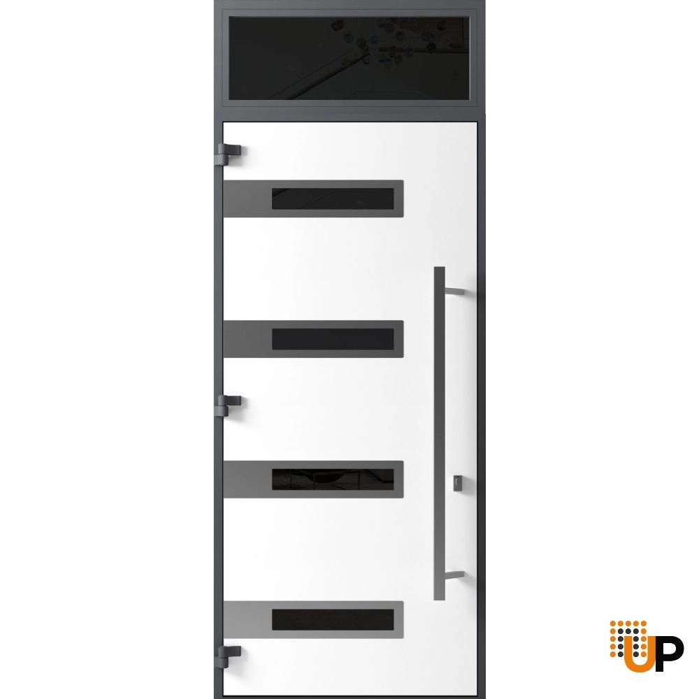 Single swing metal-aluminum modern exterior door with triplex glass | Ronex 0131 Black | 36 x 112 (W36 x H96+16) photo#2