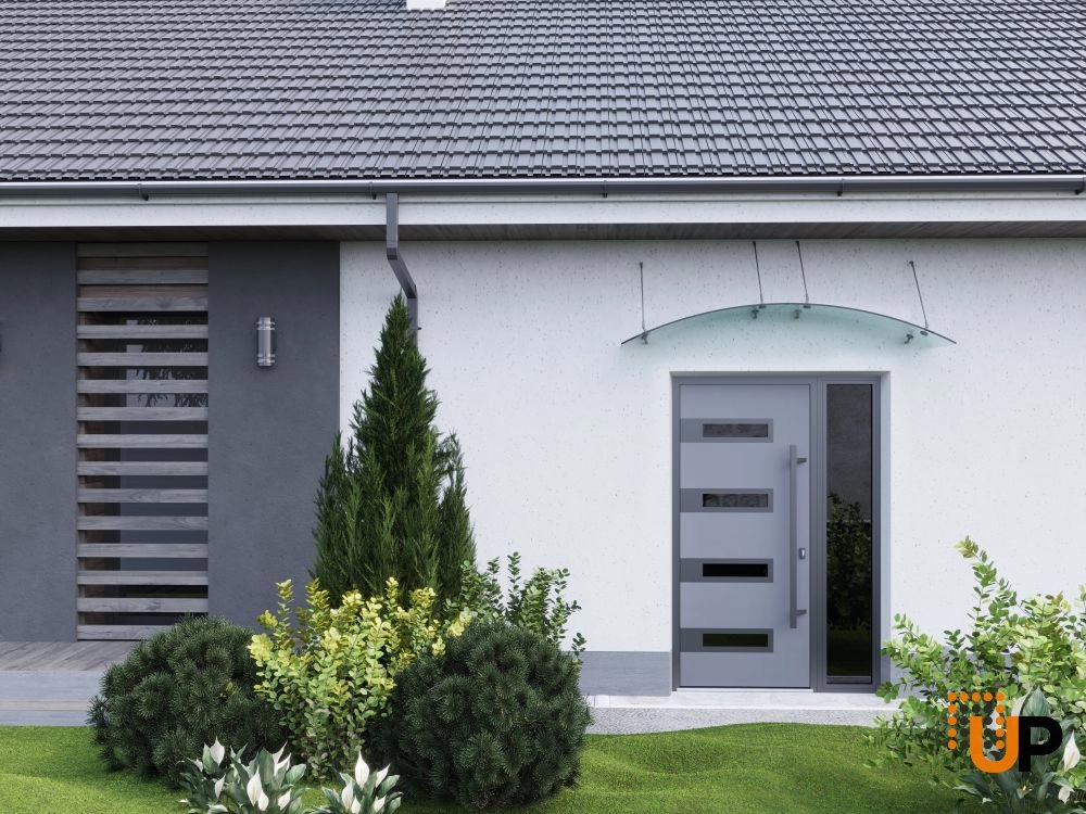 Single swing metal-aluminum modern exterior door with triplex | Ronex 0131 Gray | 48 x 80 photo#3