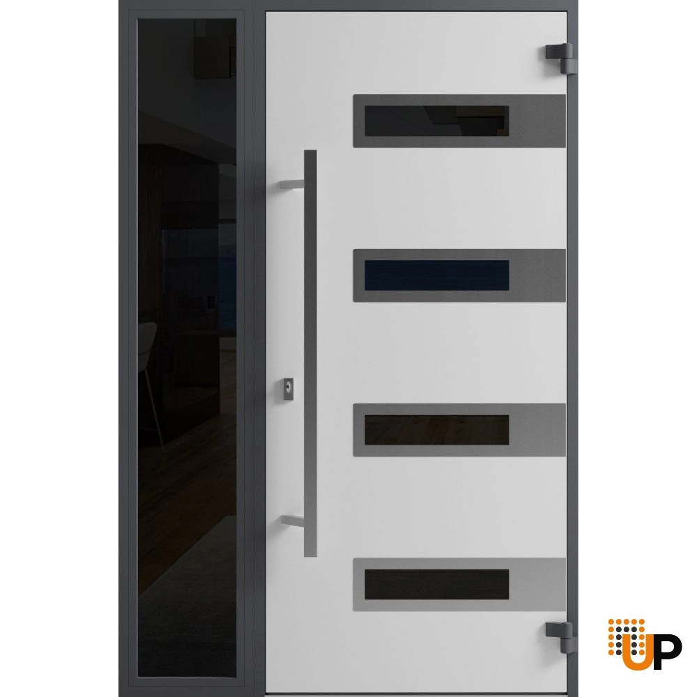 Single swing metal-aluminum modern exterior door with triplex | Ronex 0131 Black | 48 x 80 photo#2
