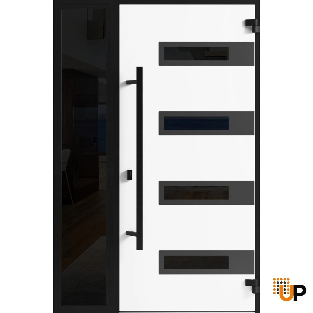 Single swing metal-aluminum modern exterior door with triplex | Ronex 0131 Gray | 48 x 80 photo#2