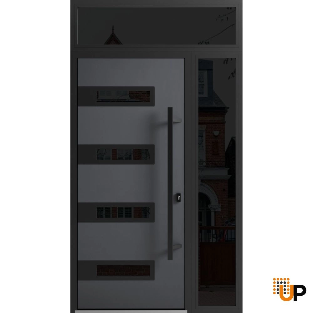 Single swing metal-aluminum modern exterior door with triplex | Ronex 0131 Gray | 48 x 96 photo#1