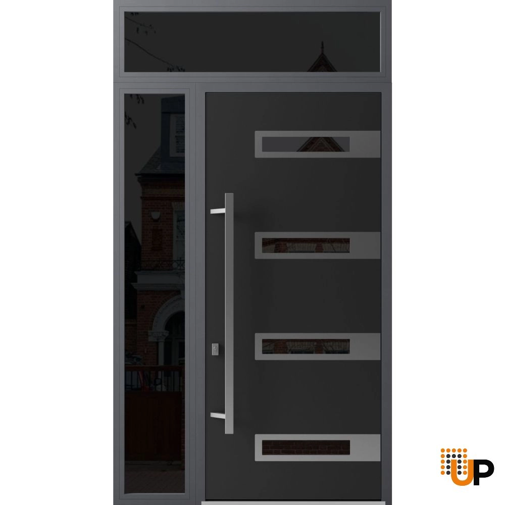 Single swing metal-aluminum modern exterior door with triplex glass | Ronex 0131 Black | 48 x 112 (W36+12 x H96+16) photo#1