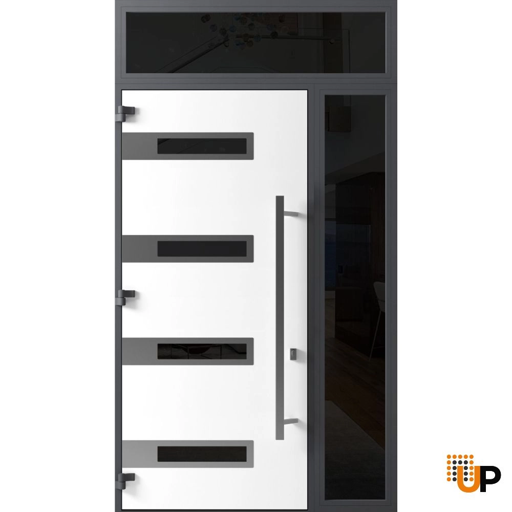 Single swing metal-aluminum modern exterior door with triplex glass | Ronex 0131 Black | 48 x 112 (W36+12 x H96+16) photo#2