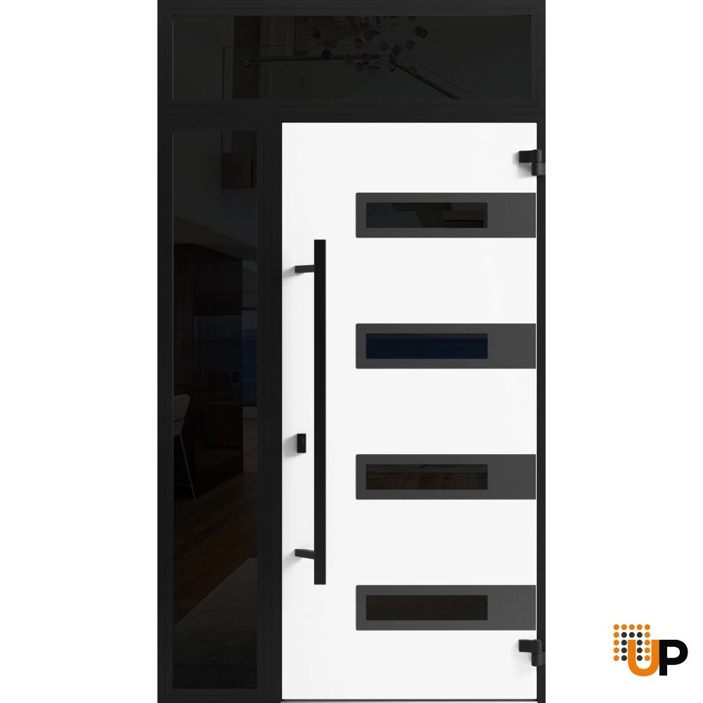 Single swing metal-aluminum modern exterior door with triplex | Ronex 0131 Gray | 48 x 96 photo#2