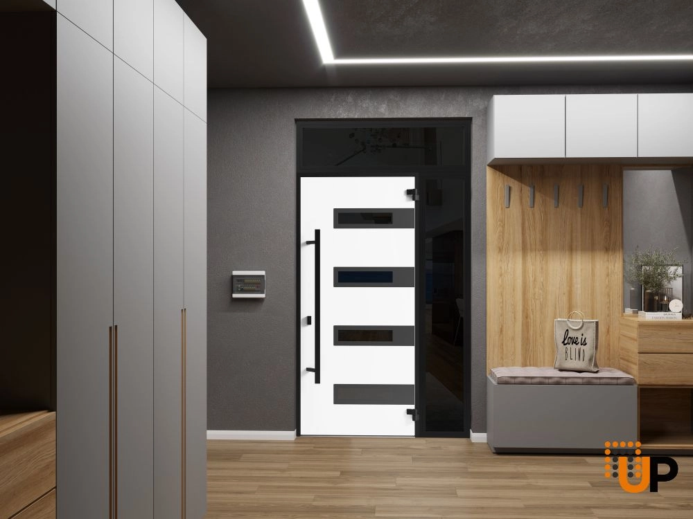 Single swing metal-aluminum modern exterior door with triplex | Ronex 0131 Gray | 48 x 96 photo#4