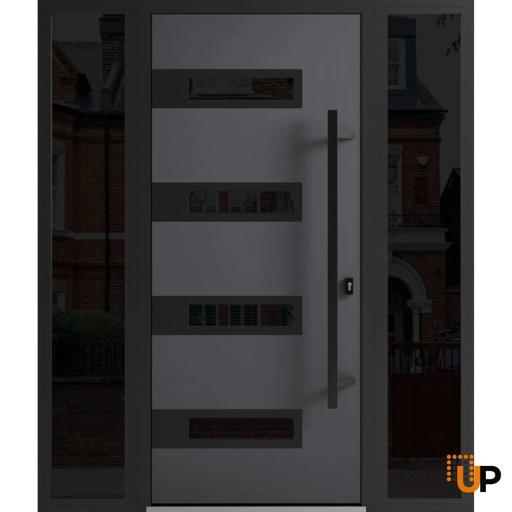 Single swing metal-aluminum modern exterior door with triplex | Ronex 0131 Gray | 60 x 80 photo#1
