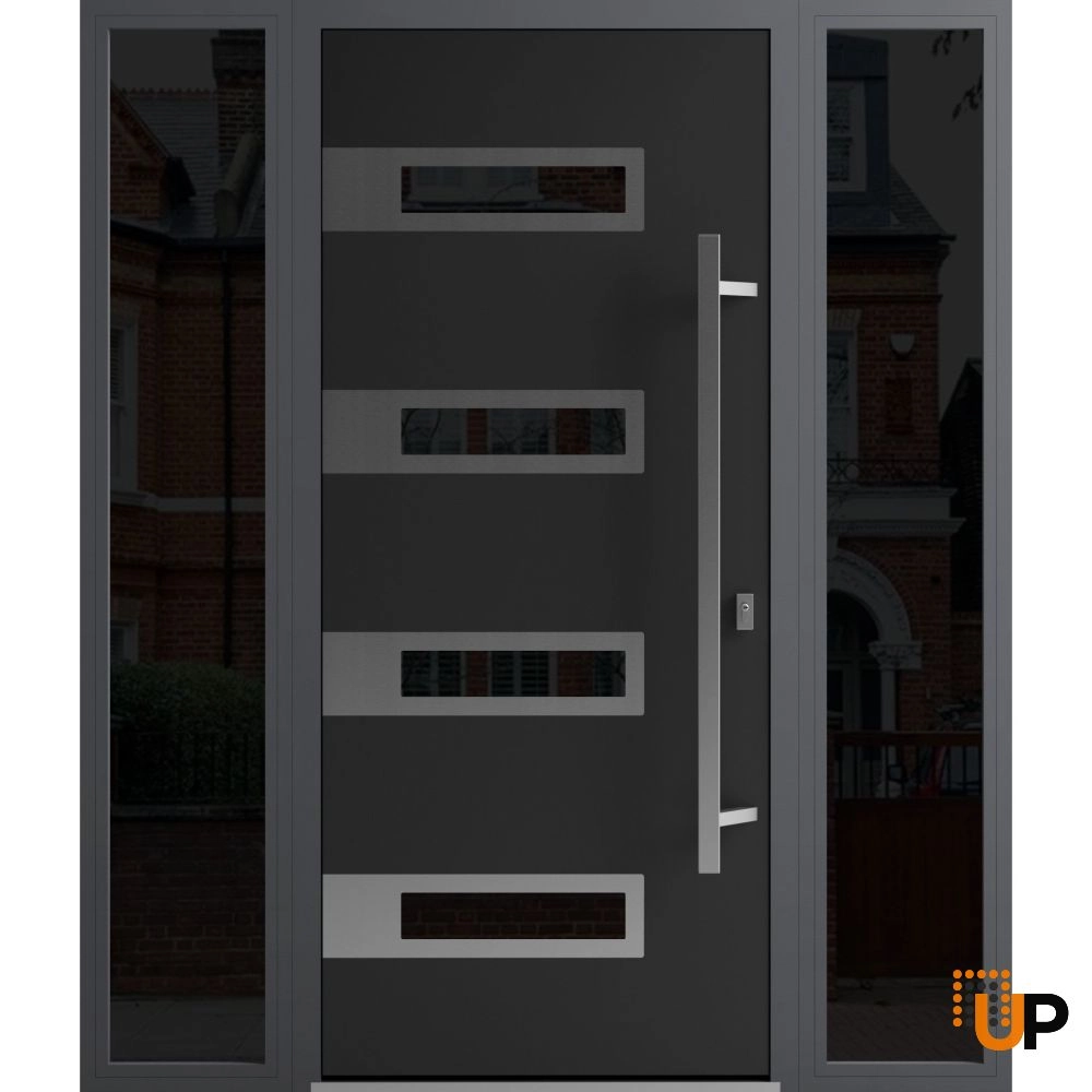 Single swing metal-aluminum modern exterior door with triplex | Ronex 0131 Black | 60 x 80 photo#1