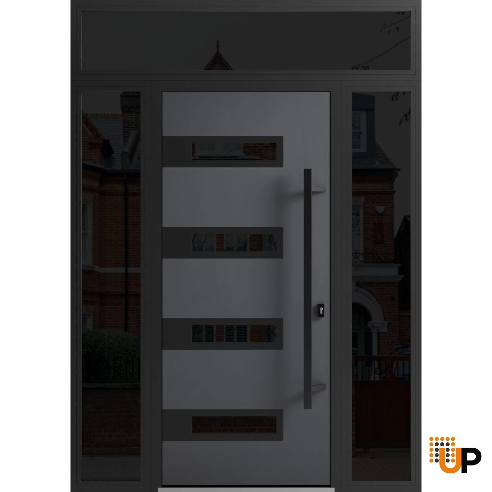 Single swing metal-aluminum modern exterior door with triplex | Ronex 0131 Gray | 60 x 96 photo#1