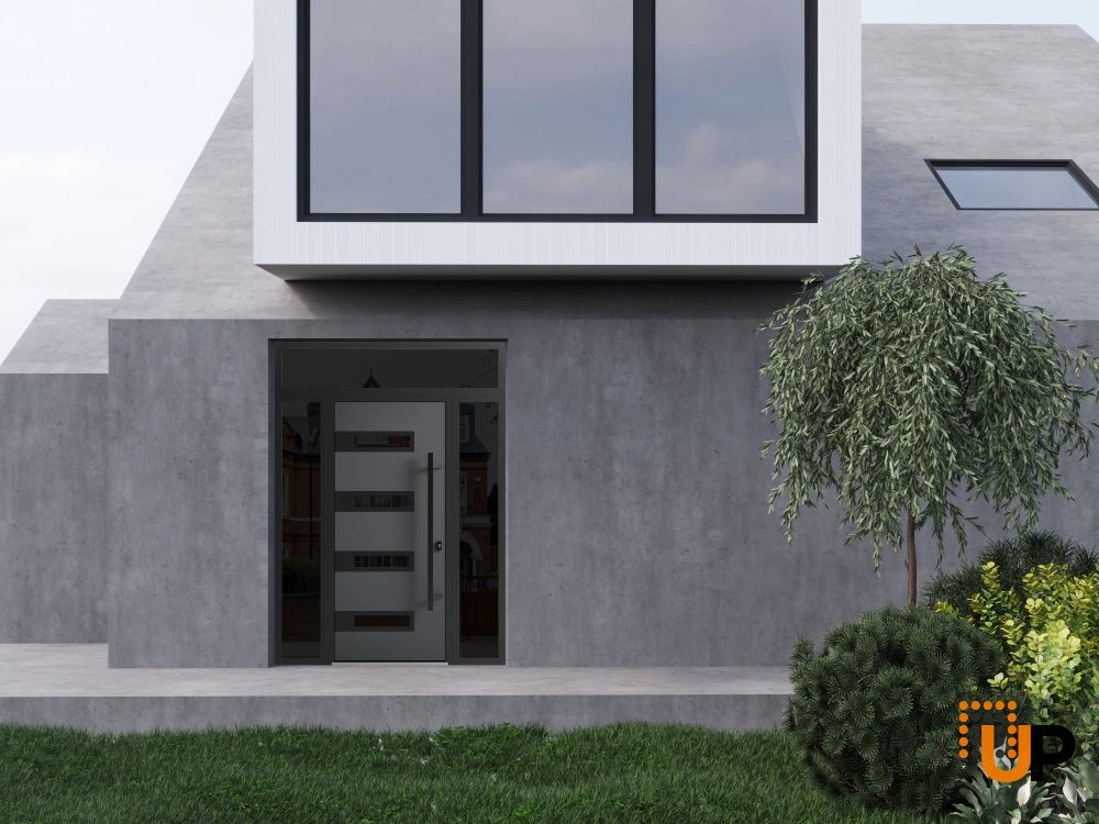 Single swing metal-aluminum modern exterior door with triplex | Ronex 0131 Gray | 60 x 96 photo#3