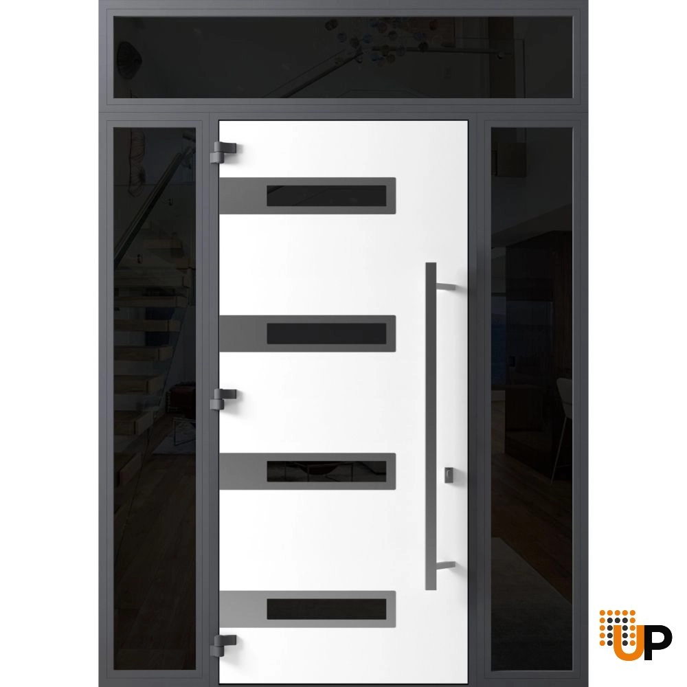 Single swing metal-aluminum modern exterior door with triplex glass | Ronex 0131 Black | 60 x 112 (W12+36+12 x H96+16) photo#2