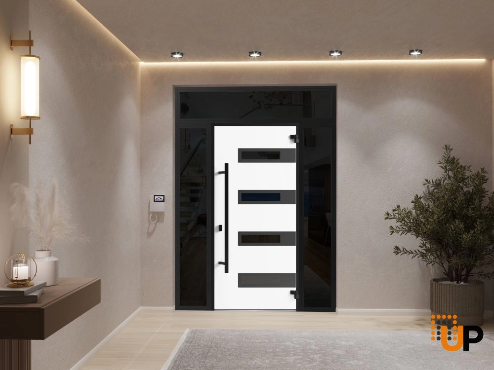 Single swing metal-aluminum modern exterior door with triplex | Ronex 0131 Gray | 60 x 96 photo#4