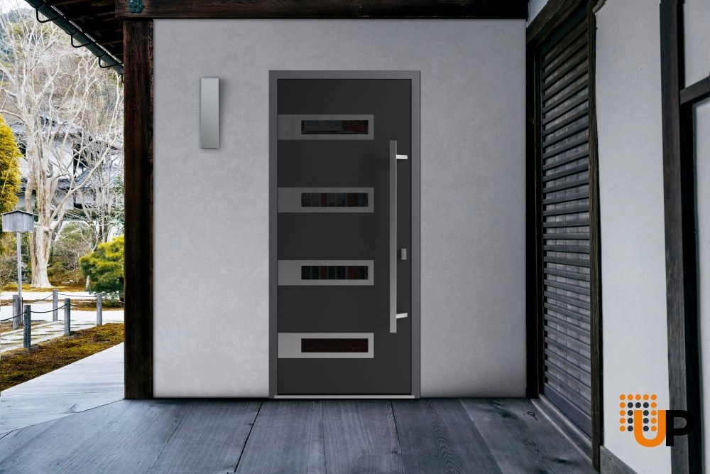 Single swing metal-aluminum modern exterior door with triplex | Ronex 0131 Black | 36 x 80 photo#3