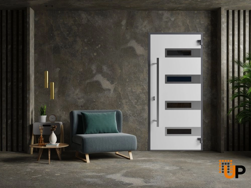 Single swing metal-aluminum modern exterior door with triplex | Ronex 0131 Black | 36 x 80 photo#4