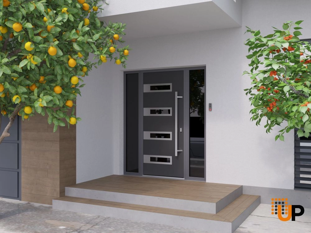 Single swing metal-aluminum modern exterior door with triplex | Ronex 0131 Black | 60 x 80 photo#3