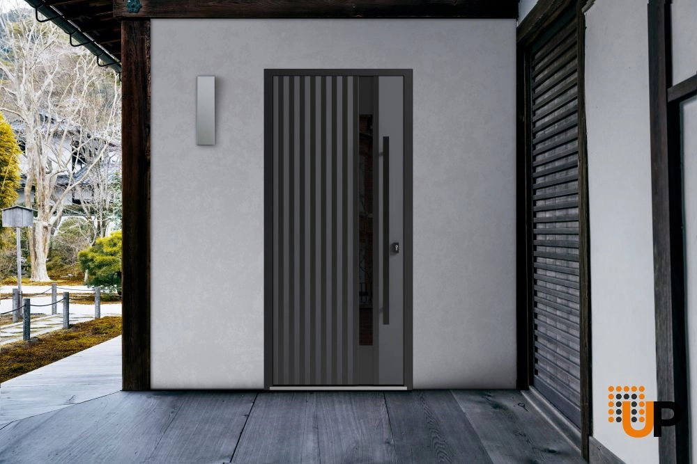 Single swing metal-aluminum modern exterior door with triplex | Ronex 0144 Gray | 36 x 80 photo#3
