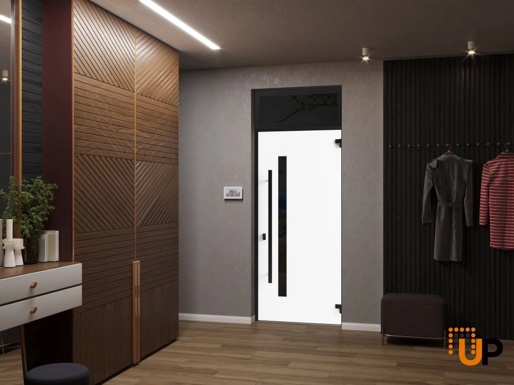Single swing metal-aluminum modern exterior door with triplex | Ronex 0144 Gray | 36 x 96 photo#4