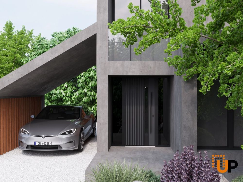 Single swing metal-aluminum modern exterior door with triplex | Ronex 0144 Gray | 60 x 80 photo#3