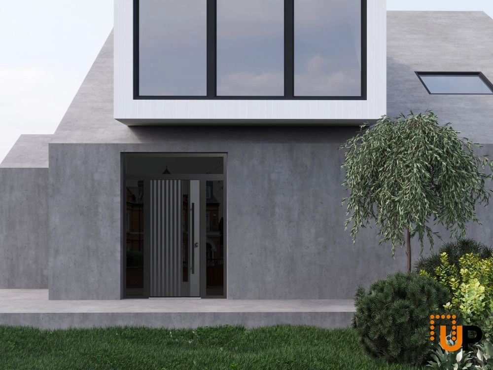 Single swing metal-aluminum modern exterior door with triplex glass | Ronex 0144 Gray | 64 x 96 photo#3