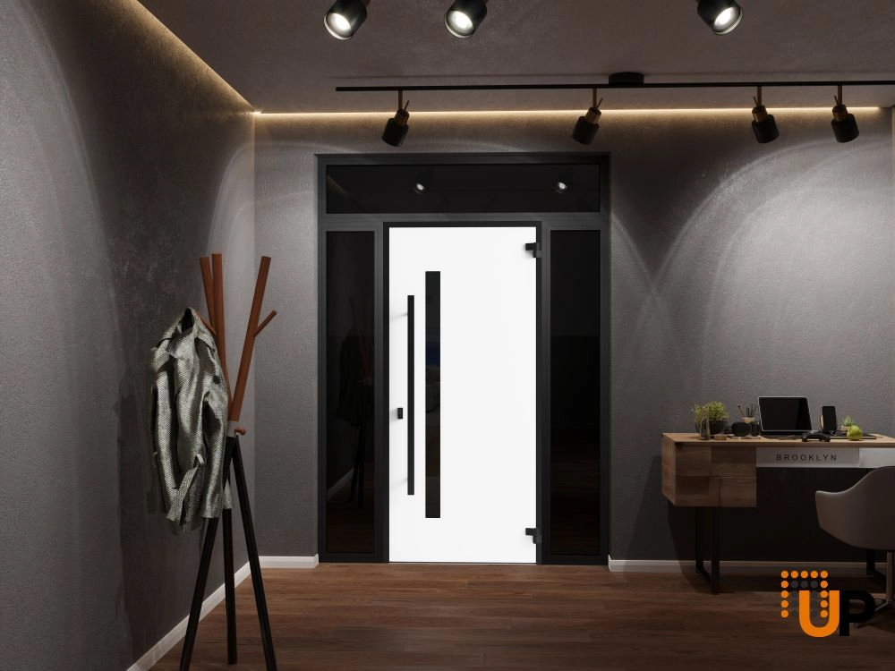 Single swing metal-aluminum modern exterior door with triplex | Ronex 0144 Gray | 60 x 96 photo#4