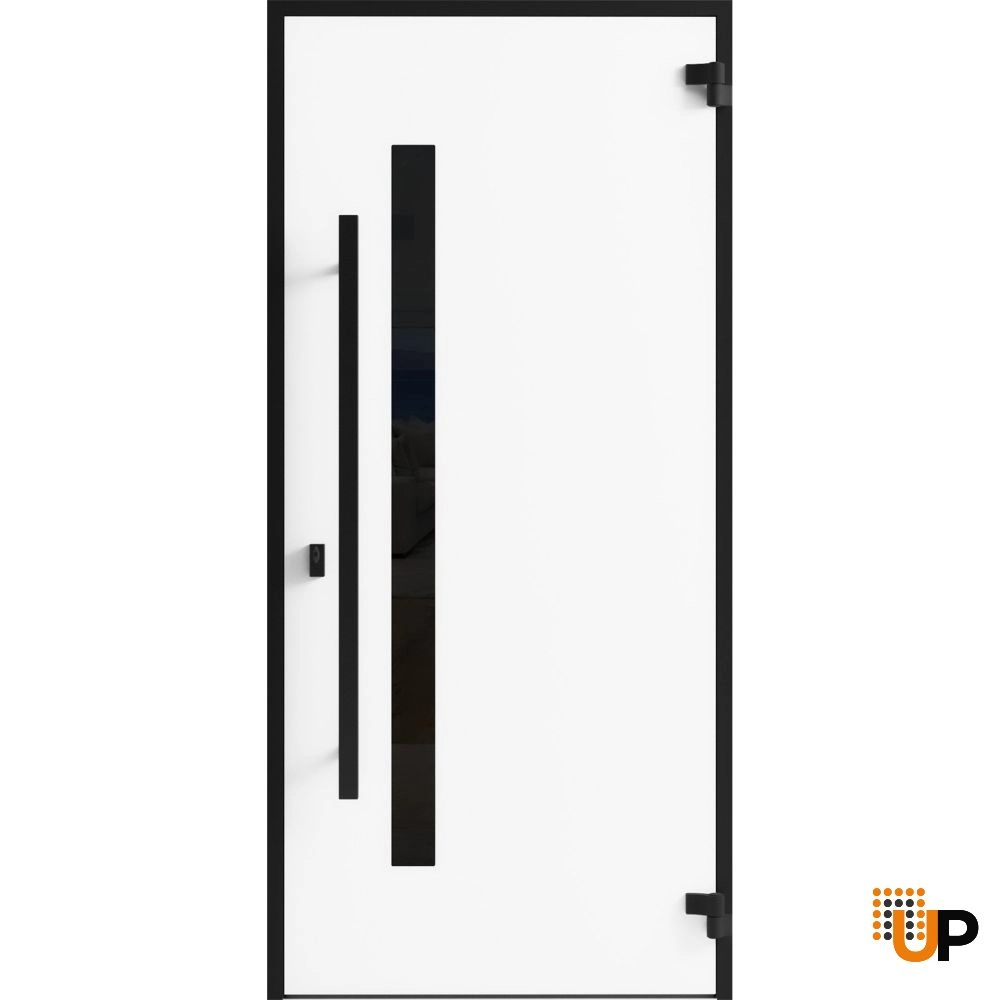 Single swing metal-aluminum modern exterior door with triplex | Ronex 0144 Gray | 36 x 80 photo#2