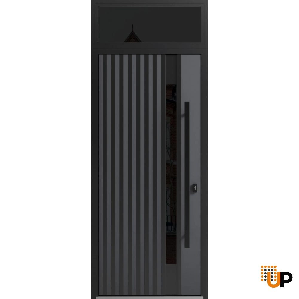 Single swing metal-aluminum modern exterior door with triplex | Ronex 0144 Gray | 36 x 96 photo#1