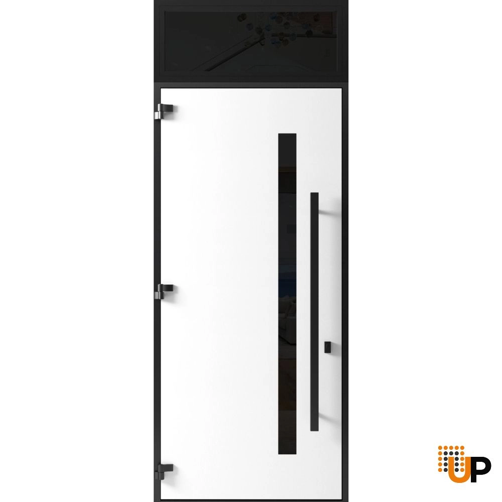 Single swing metal-aluminum modern exterior door with triplex glass | Ronex 0144 Gray | 36 x 112 (W36 x H96+16) photo#2