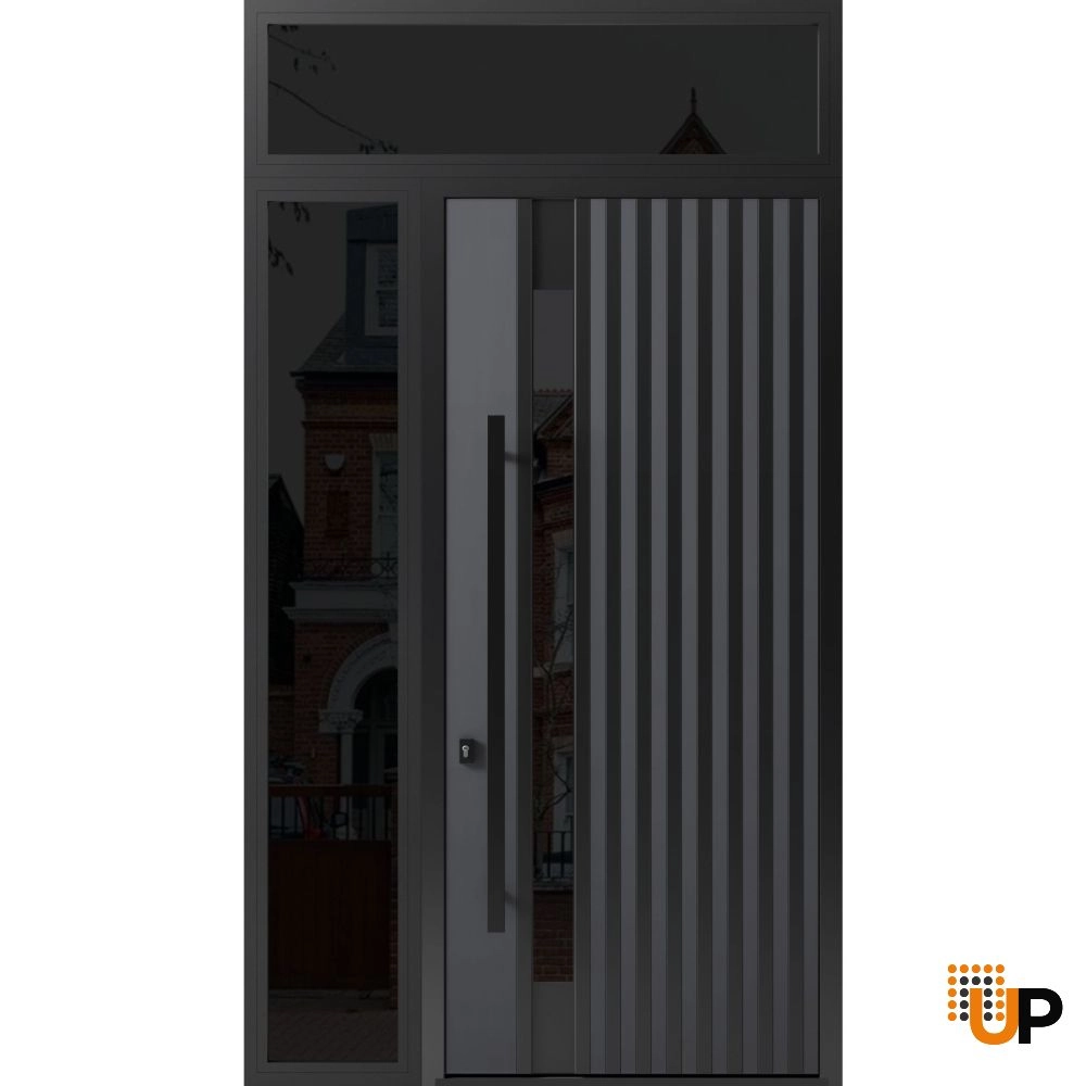 Single swing metal-aluminum modern exterior door with triplex glass | Ronex 0144 Gray | 50 x 112 (W36+14 x H96+16) photo#1