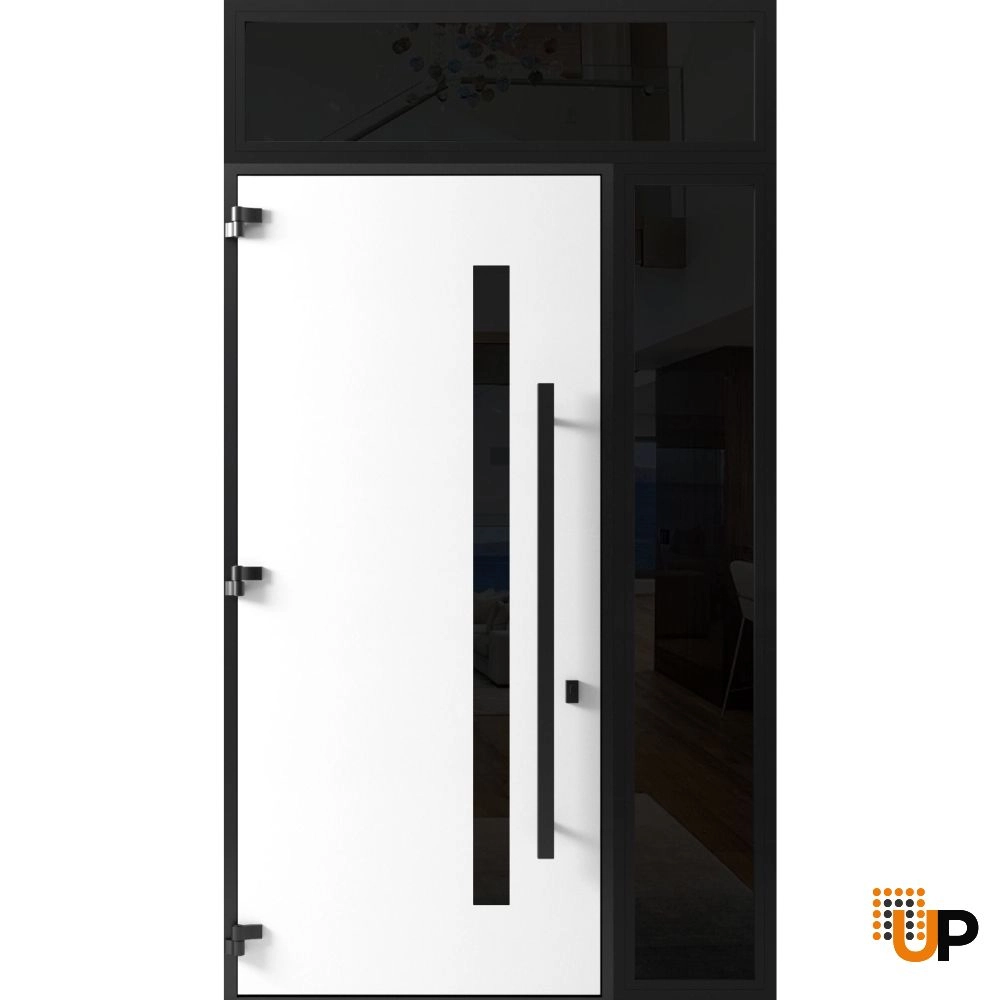 Single swing metal-aluminum modern exterior door with triplex glass | Ronex 0144 Gray | 50 x 112 (W36+14 x H96+16) photo#2