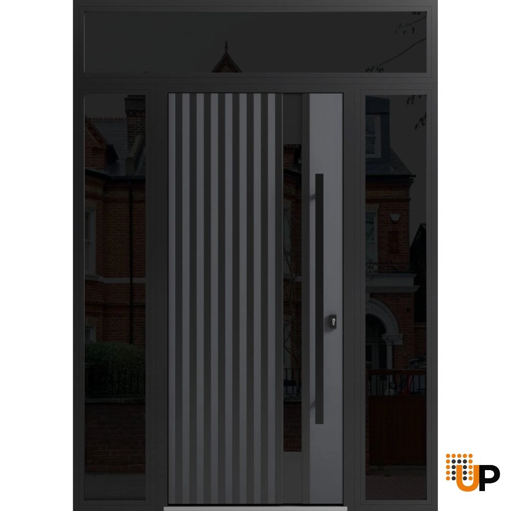 Single swing metal-aluminum modern exterior door with triplex | Ronex 0144 Gray | 60 x 96 photo#1