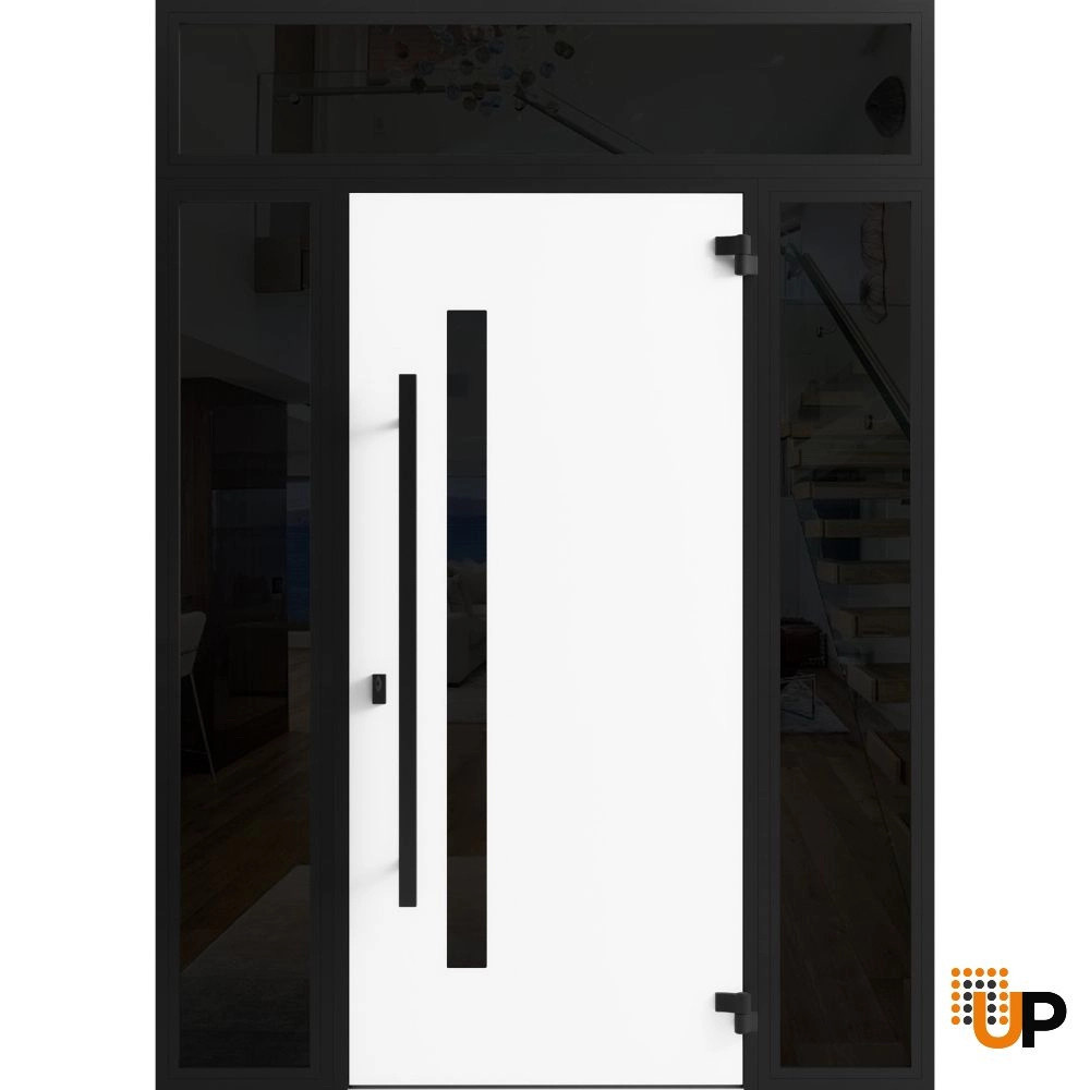 Single swing metal-aluminum modern exterior door with triplex | Ronex 0144 Gray | 60 x 96 photo#2