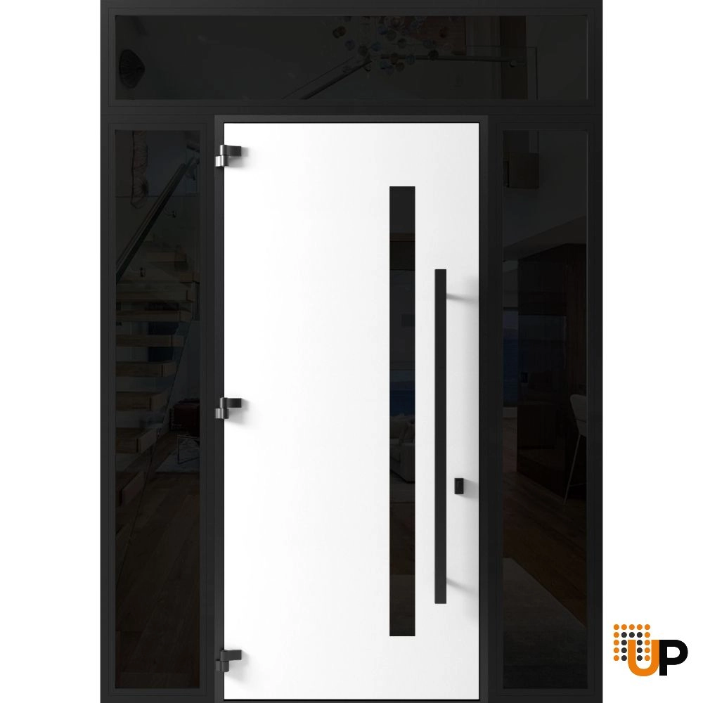Single swing metal-aluminum modern exterior door with triplex glass | Ronex 0144 Gray | 64 x 112 (W14+36+14 x H96+16) photo#2