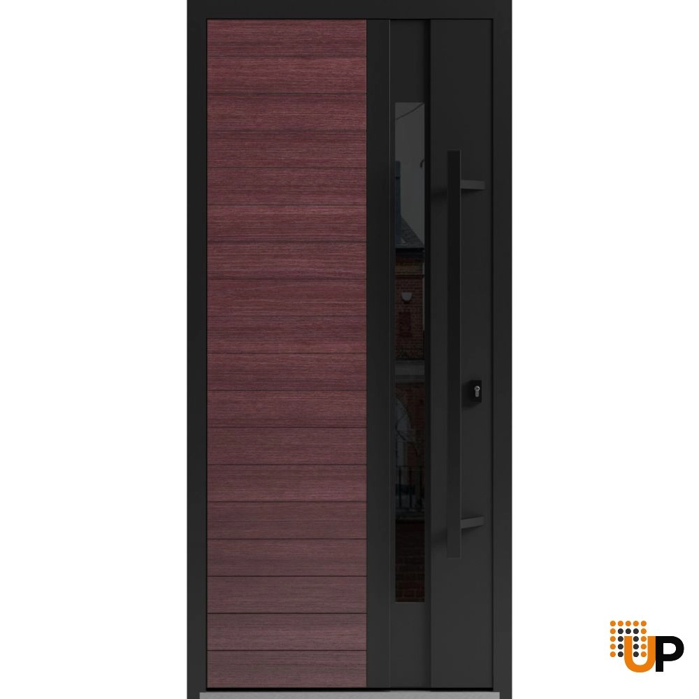 Single swing metal-aluminum modern exterior door with triplex | Ronex 0162 Red Oak | 36 x 80 photo#1