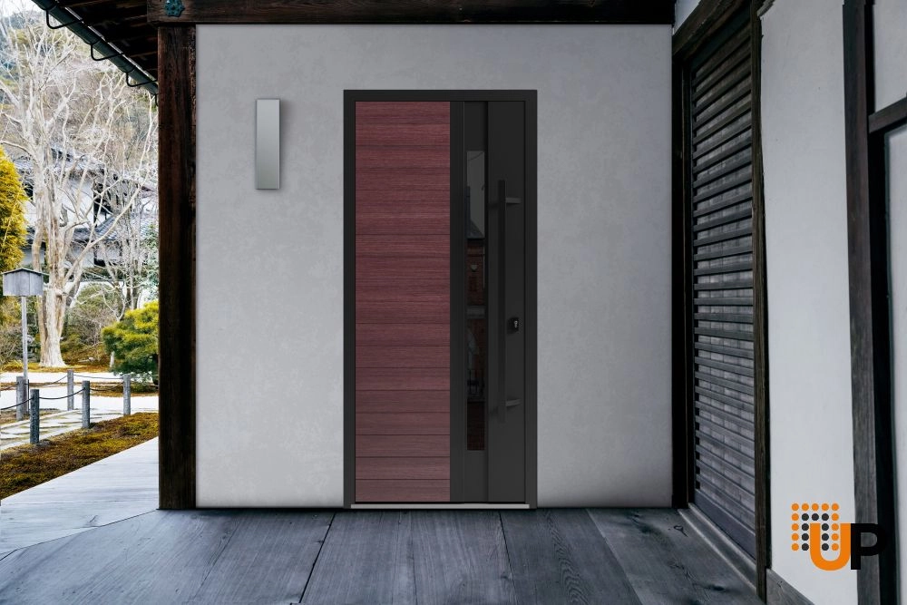 Single swing metal-aluminum modern exterior door with triplex | Ronex 0162 Red Oak | 36 x 80 photo#3