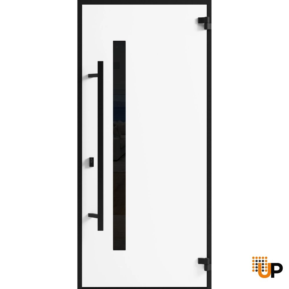 Single swing metal-aluminum modern exterior door with triplex | Ronex 0162 Red Oak | 36 x 80 photo#2