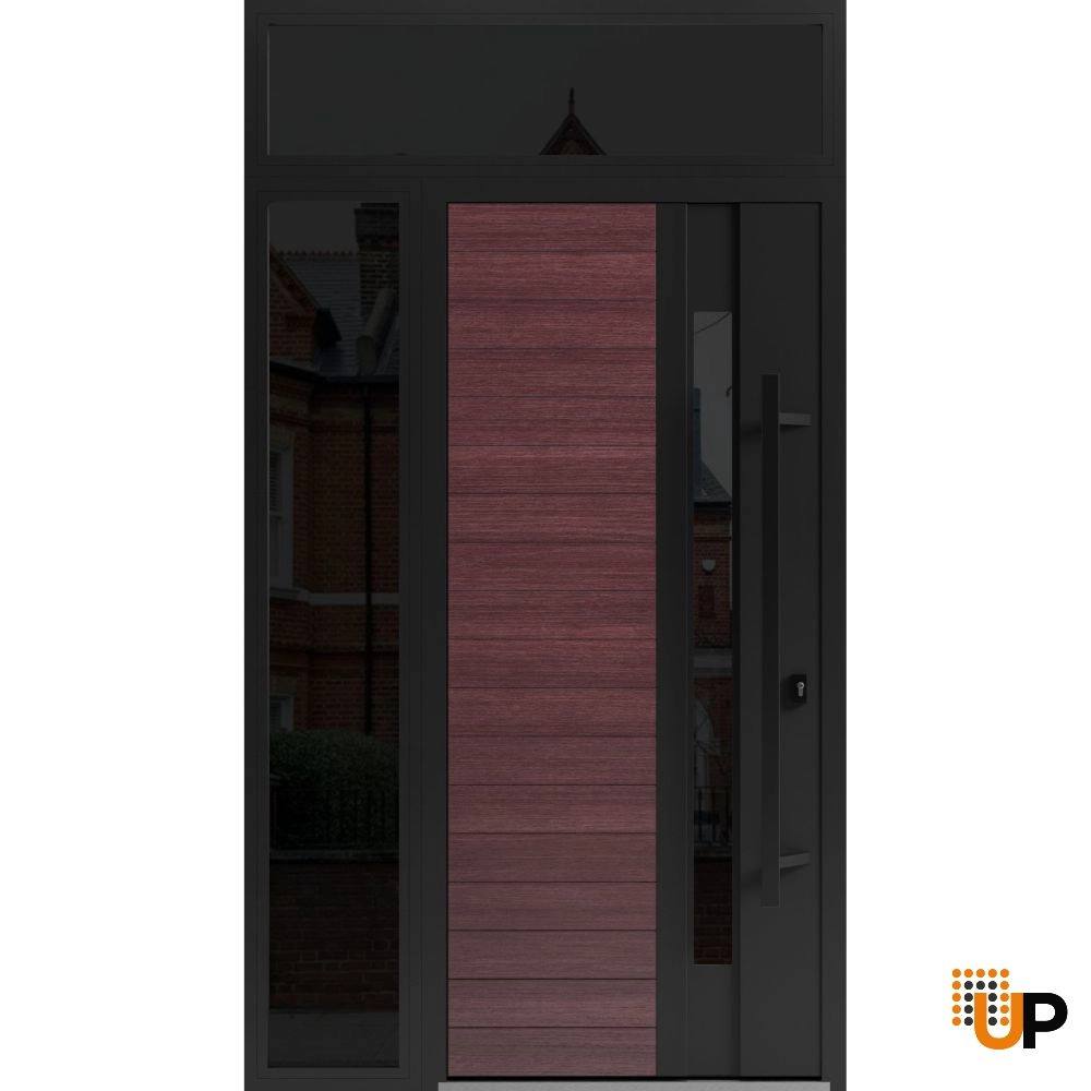 Single swing metal-aluminum modern exterior door with triplex | Ronex 0162 Red Oak | 48 x 96 photo#1