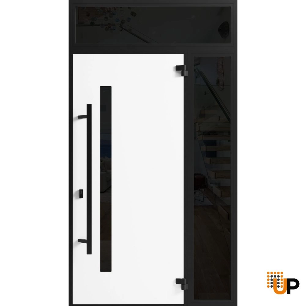 Single swing metal-aluminum modern exterior door with triplex | Ronex 0162 Red Oak | 48 x 96 photo#2