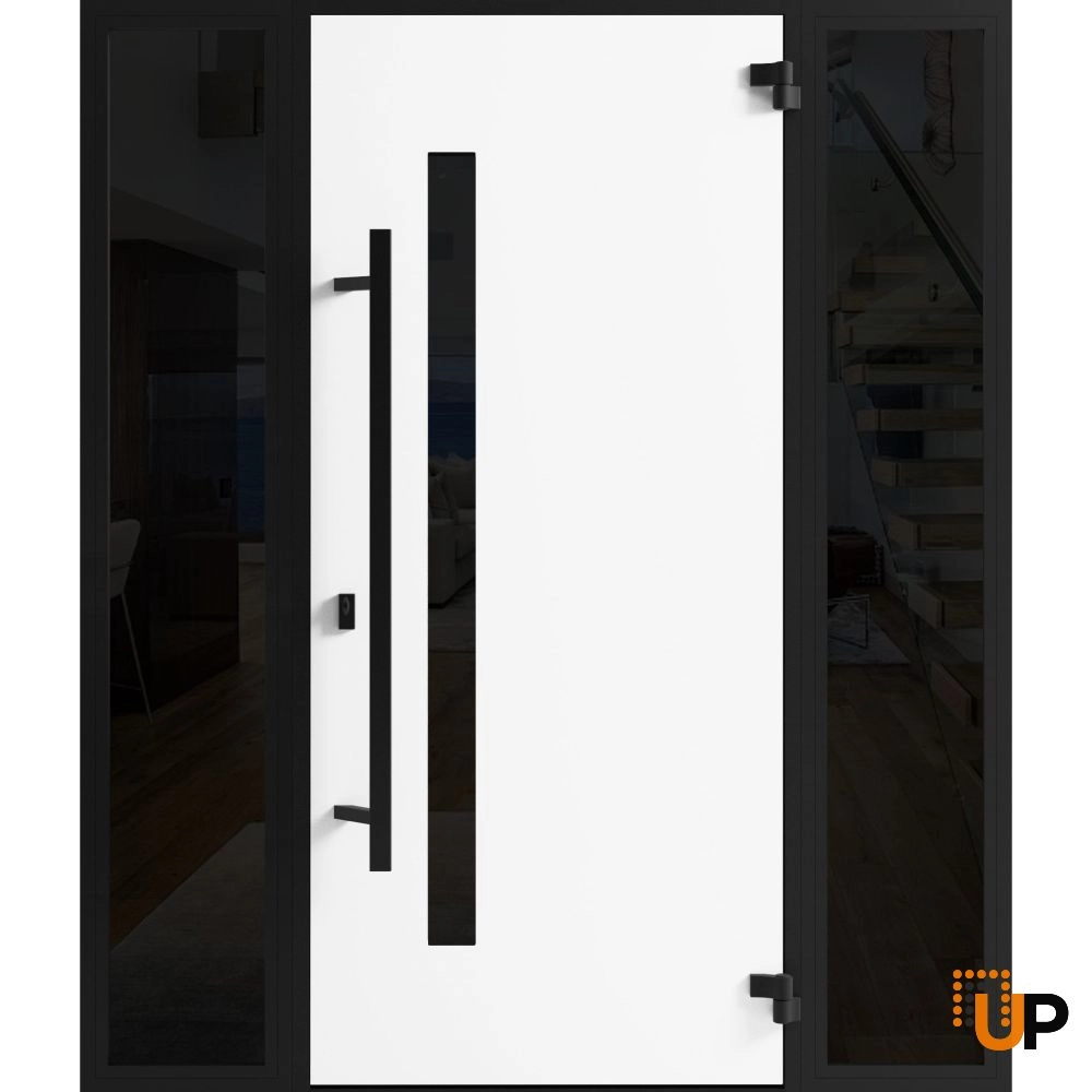 Single swing metal-aluminum modern exterior door with triplex | Ronex 0162 Red Oak | 60 x 80 photo#2