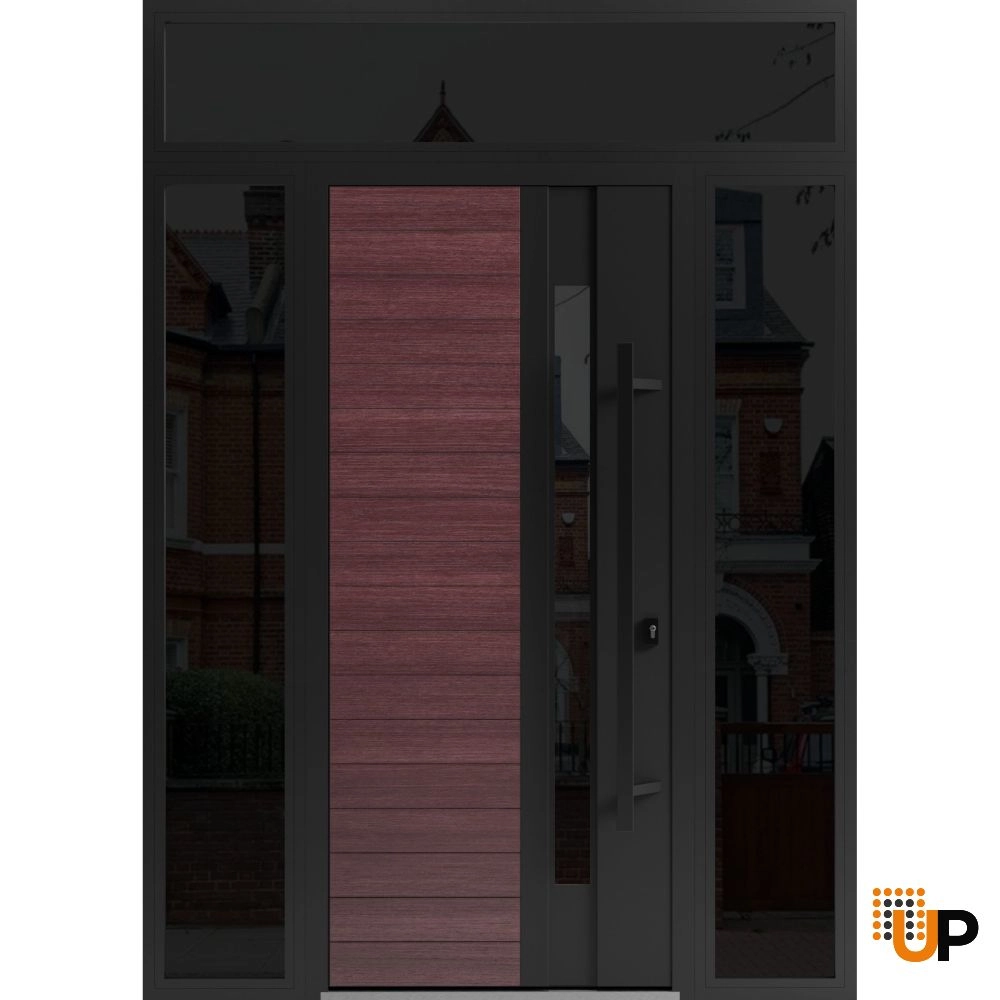 Single swing metal-aluminum modern exterior door with triplex | Ronex 0162 Red Oak | 60 x 96 photo#1