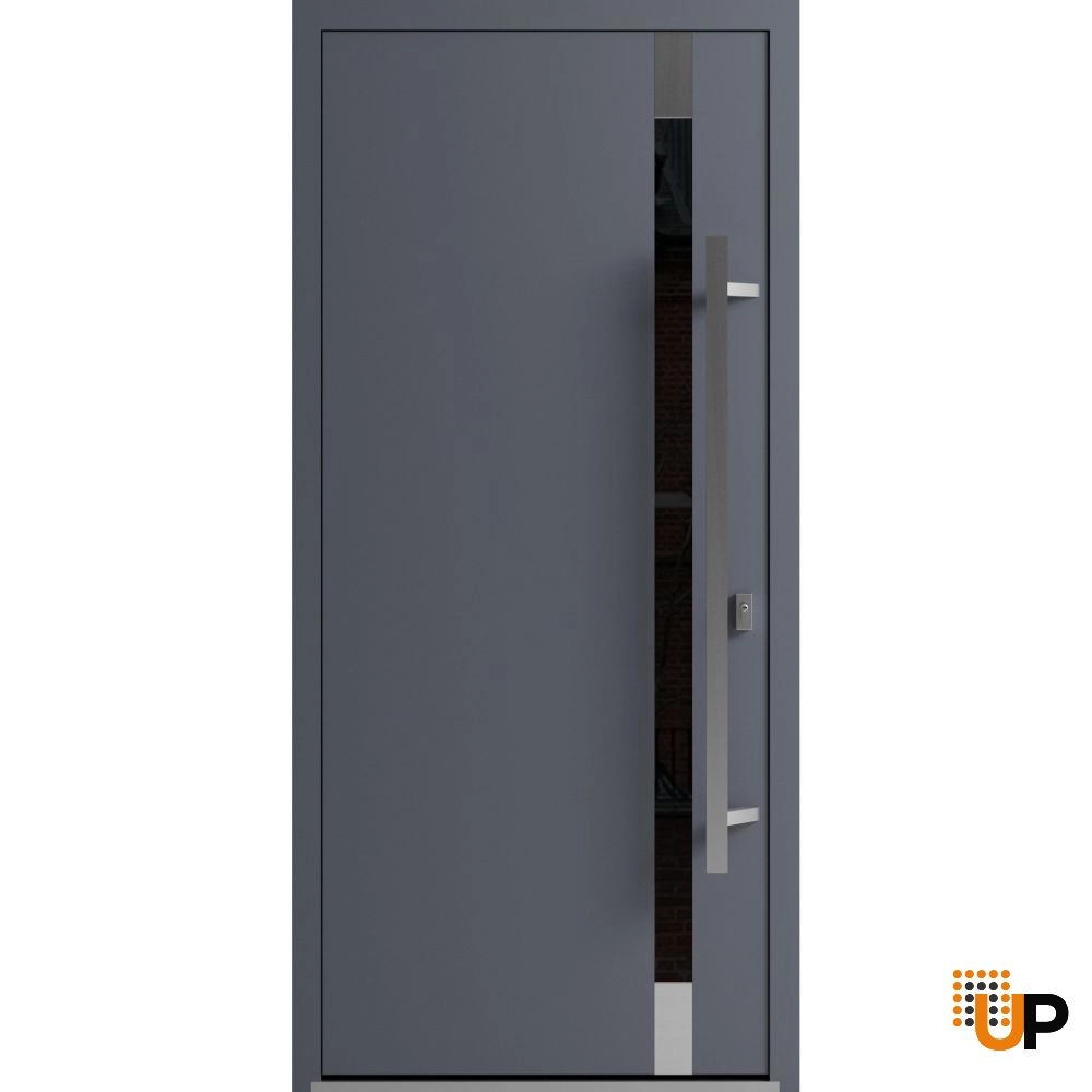 Single swing metal-aluminum modern exterior door with triplex | Ronex 1011 Gray | 36 x 80 photo#1