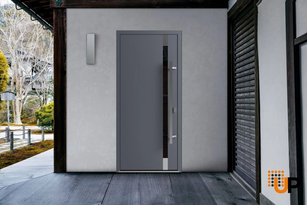 Single swing metal-aluminum modern exterior door with triplex | Ronex 1011 Gray | 36 x 80 photo#3