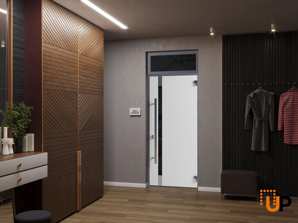 Single swing metal-aluminum modern exterior door with triplex | Ronex 1011 Gray | 36 x 96 photo#4
