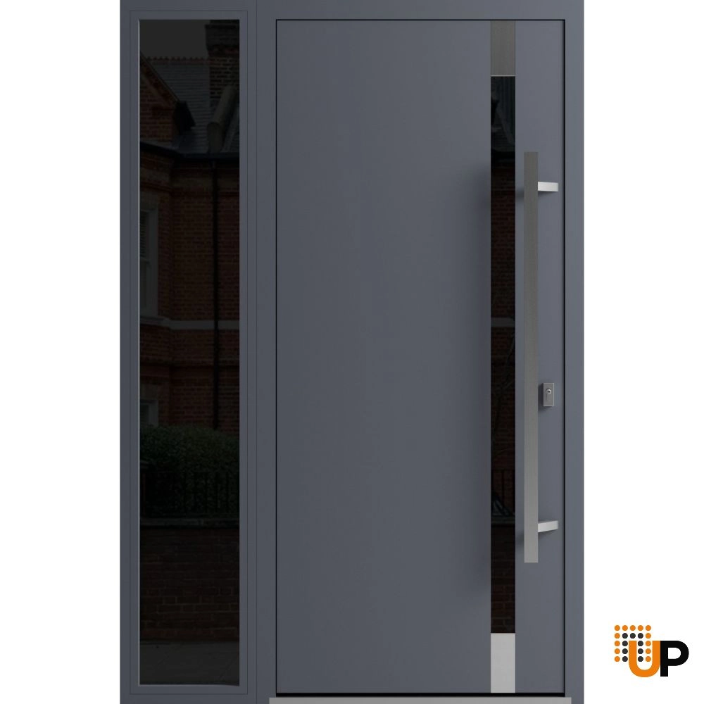 Single swing metal-aluminum modern exterior door with triplex | Ronex 1011 Gray | 48 x 80 photo#1