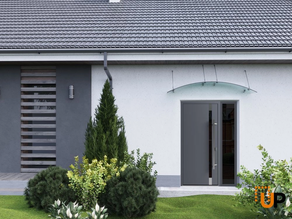 Single swing metal-aluminum modern exterior door with triplex | Ronex 1011 Gray | 48 x 80 photo#3