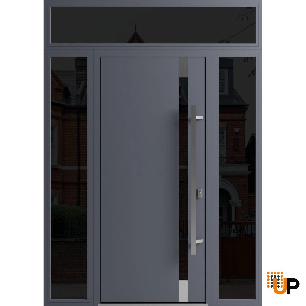 Single swing metal-aluminum modern exterior door with triplex | Ronex 1011 Gray | 60 x 96 photo#1