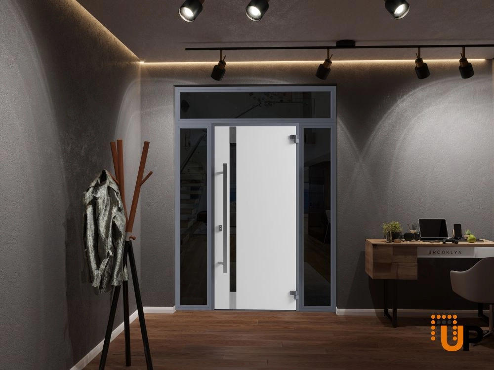 Single swing metal-aluminum modern exterior door with triplex | Ronex 1011 Gray | 60 x 96 photo#4