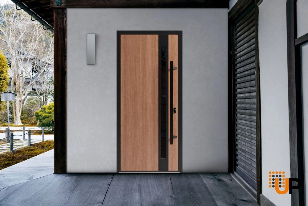 Single swing metal-aluminum modern exterior door with triplex | Ronex 1033 Oak | 36 x 80 photo#3